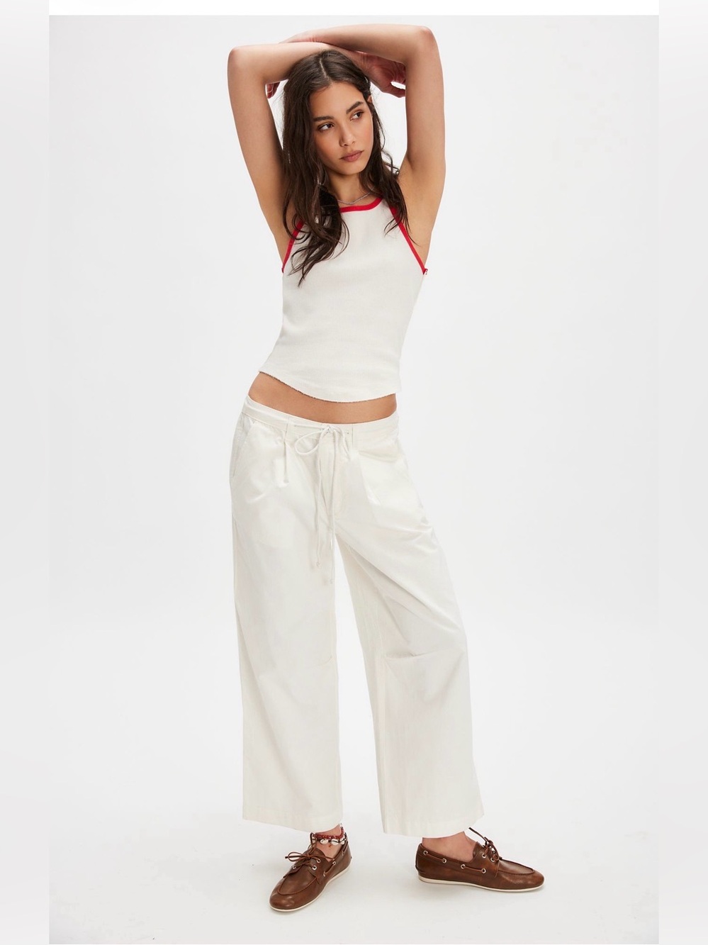 Free People Bobbi Tie Trousers Optic White Wide Leg Pants
